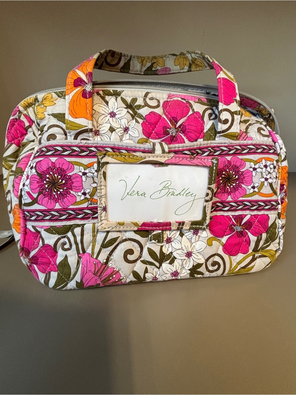Vera Bradley Quilted Floral Lunch Tote in Pink, Orange & Green